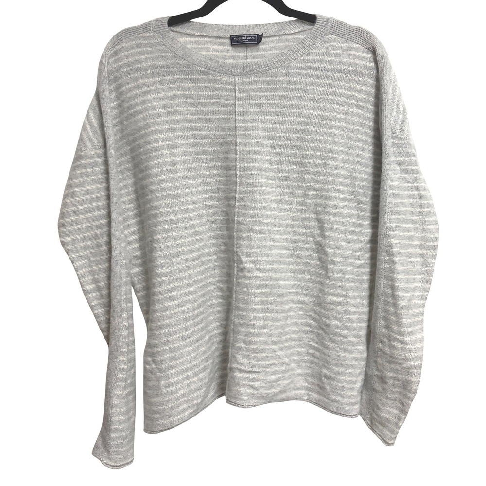Vineyard Vines Seaspun Cashmere Striped Gray Heather Pullover Drop Shoulder S - Picture 2 of 9